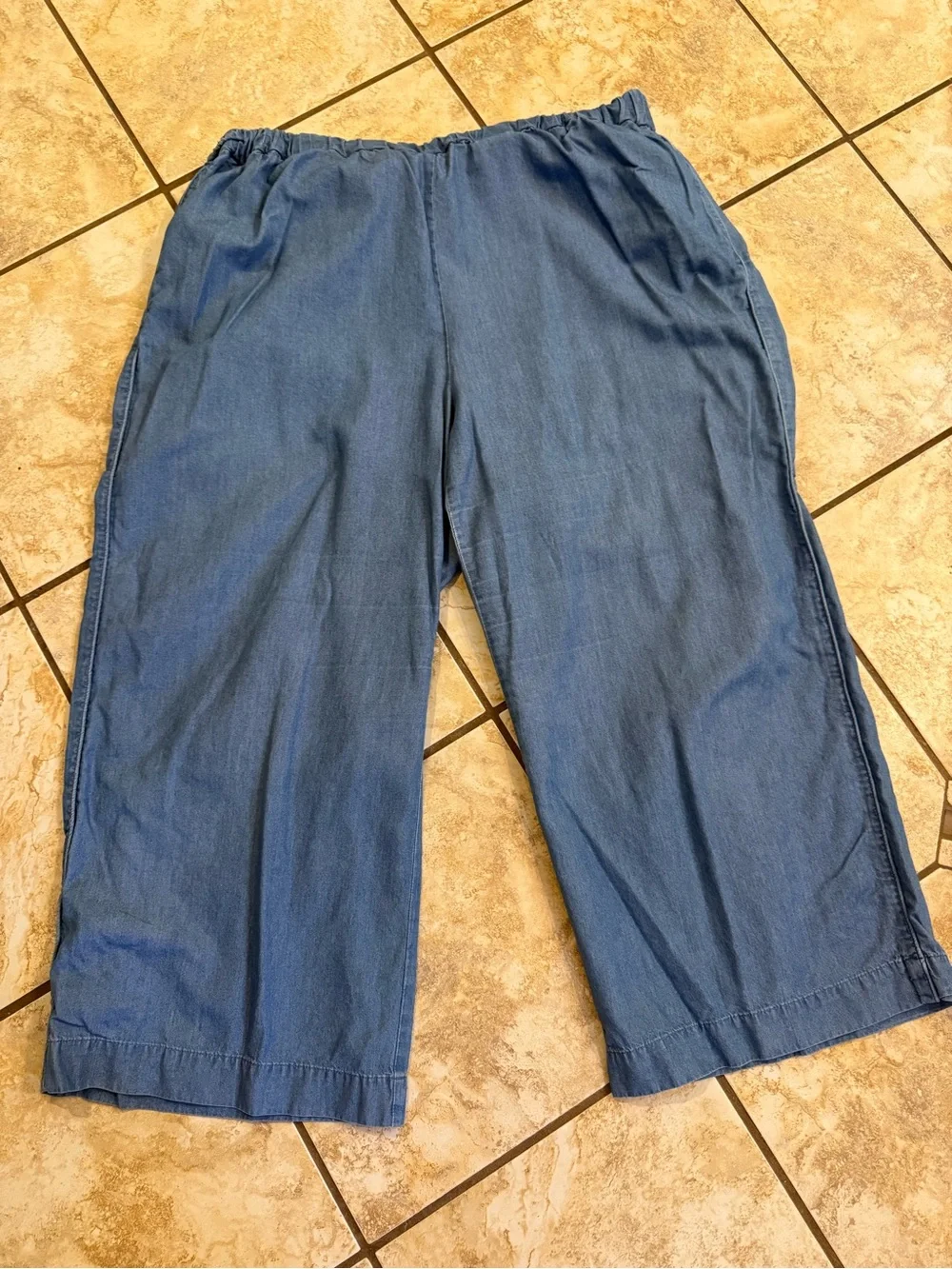 Michael Kors Light Blue Elastic Waist Linen-Blend Ankle Pants
